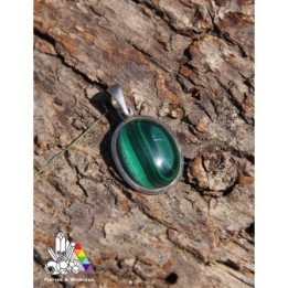 Pendentif Malachite - Monté sur argent - ovale