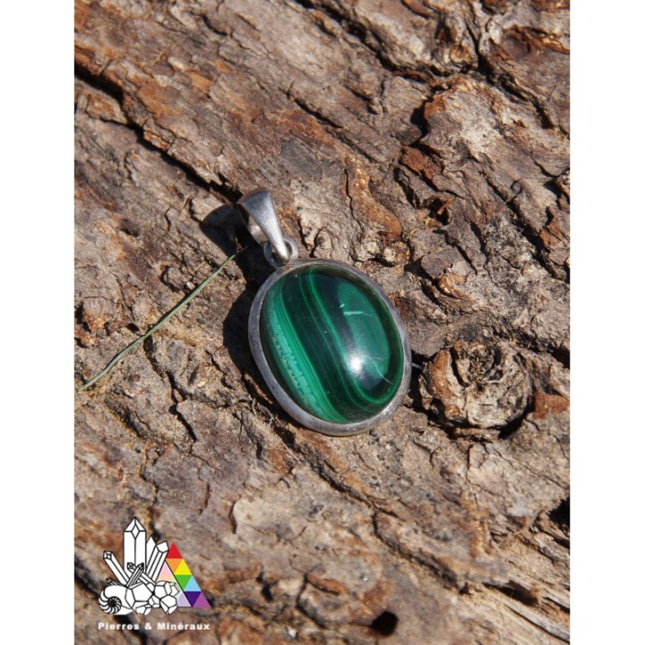 Pendentif Malachite - Monté sur argent - ovale