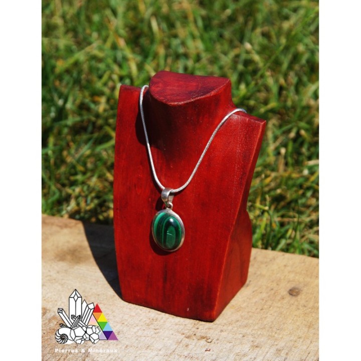 Pendentif Malachite - Monté sur argent - ovale