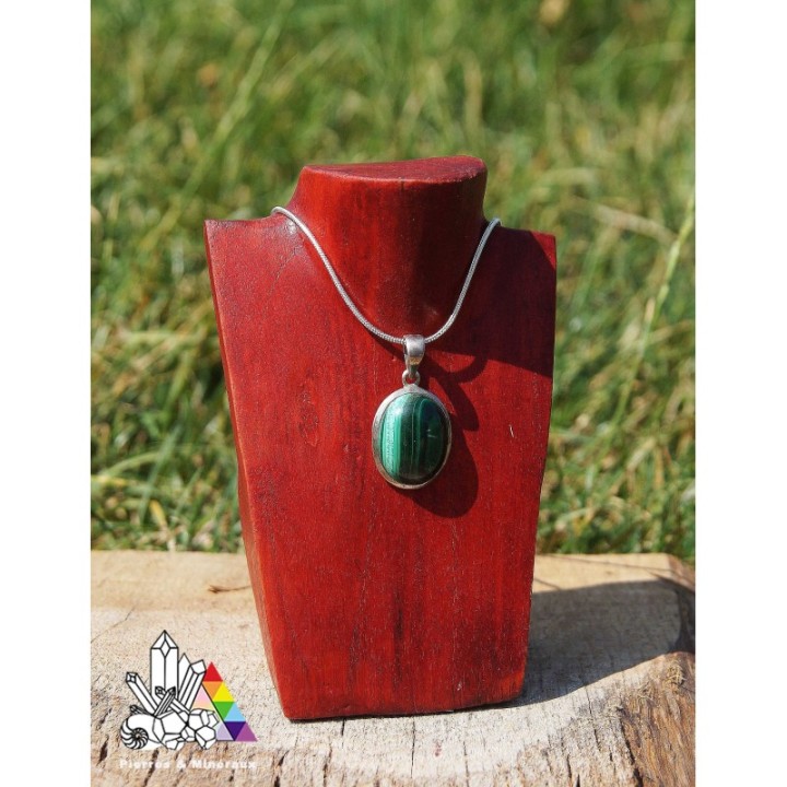 Pendentif Malachite - Monté sur argent - ovale