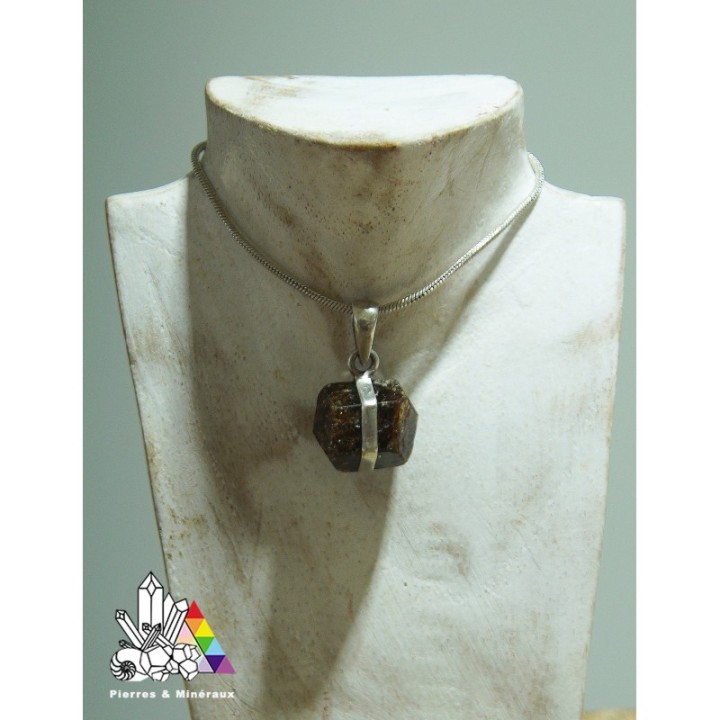 Magnifique Tourmaline Dravite Brute - Serti en Argent 925 - Pendentif - Vertus des Pierres
