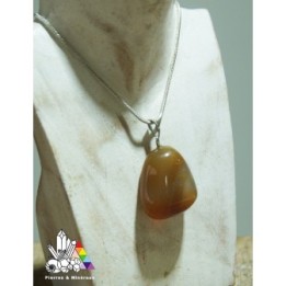 Pendentif en Agate marron- Argent925 - Pierre Polie - Vertus des Pierres