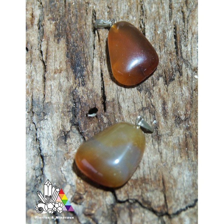 Pendentif en Agate marron- Argent925 - Pierre Polie - Vertus des Pierres