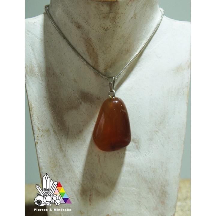Pendentif en Agate marron- Argent925 - Pierre Polie - Vertus des Pierres