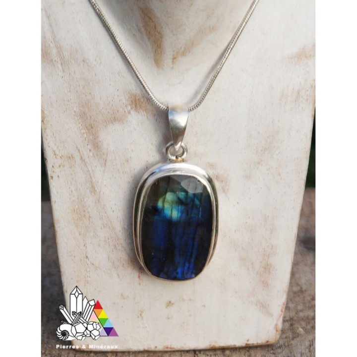 Pendentif en Labradorite - argent 925 - Reflet bleu intense - Vertus des pierres
