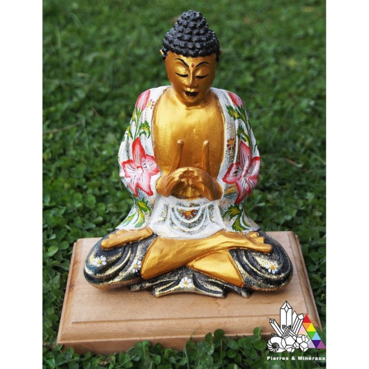 Magnifique Statue de Bouddha - en bois - Vertus des pierres- Pierres et Minéraux