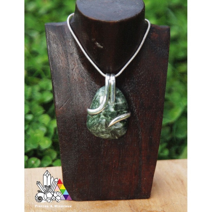 Pendentif en Séraphinite - Sertie d'argent 925 - Vertus des Pierres - Pierres et Minéraux
