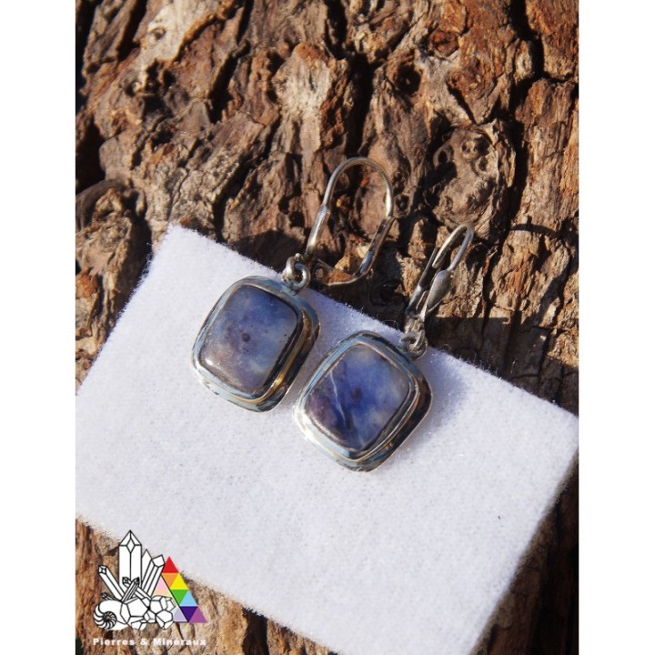 Boucles d'oreilles carré en Sugilite poli - Argent 925 - Lithothérapie - idée cadeau