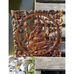 Ganesh - Tableau en Bois - Dieu hindou protecteur - Pierres et Minéraux