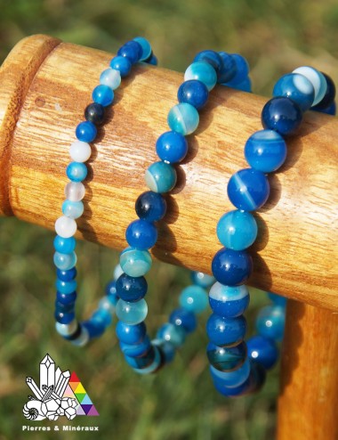 Bracelet en Agate Bleue - Sur Mesure - Pierre Naturelle - Pierres & Minéraux - France