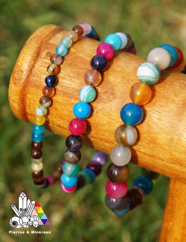 Bracelet en Agate Multicolore- Pierres Naturelles - Lithothérapie - Pierres et minéraux - France