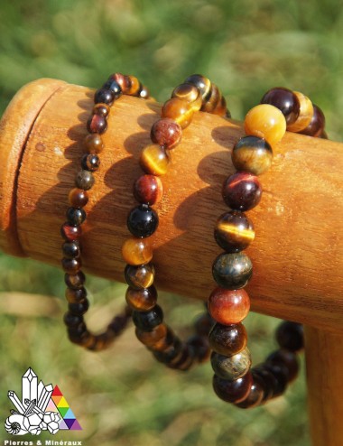 Bracelet 3 Œil de Tigre Faucon et Taureau sur mesure