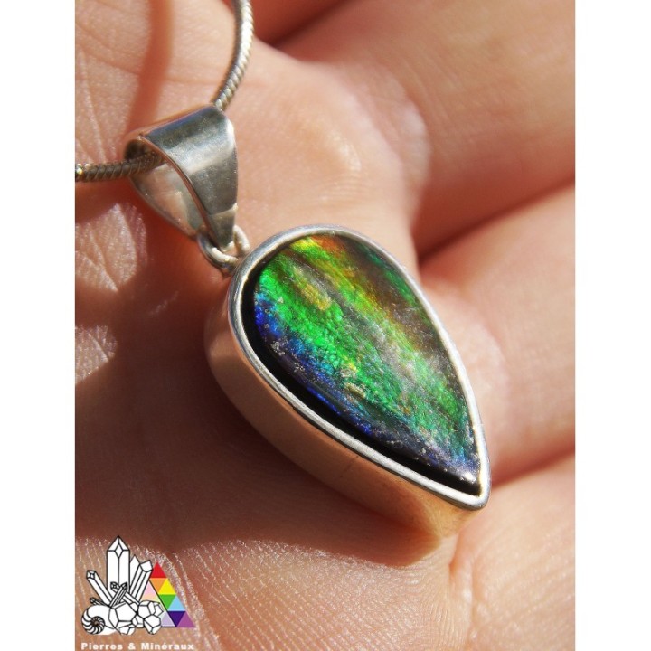 Magnifique Ammolite - Pendentif - Argent 925 - Vertus des Pierres - Pierres et Minéraux - France