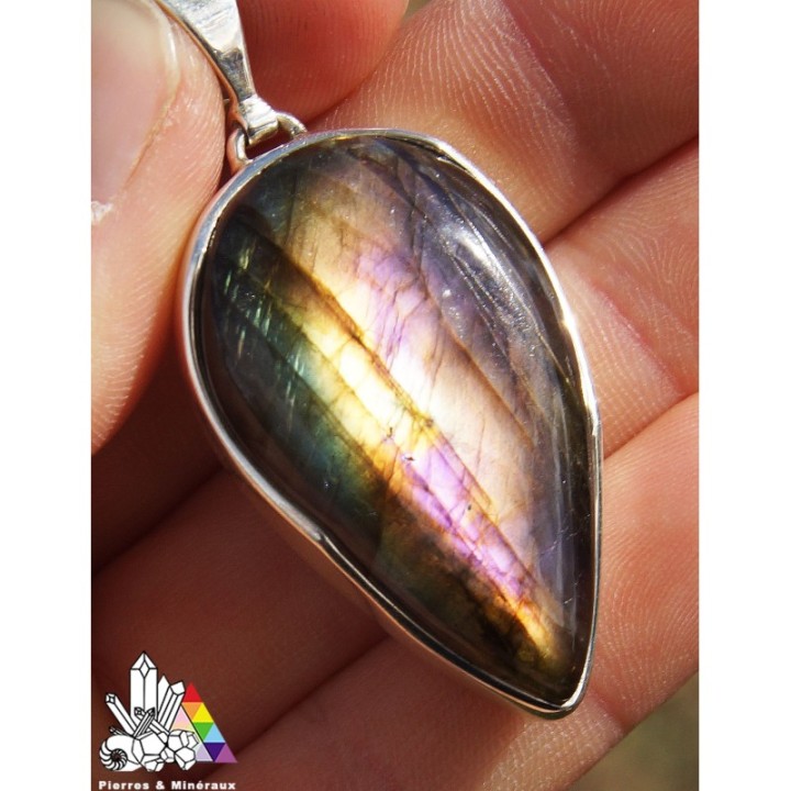 Pendentif en Labradorite - Reflets Rose et Dorée - Madagascar - Pierres et Minéraux