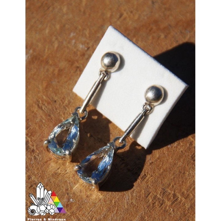 Boucles d'Oreilles en Pierre Naturelle - Aigue Marine - Lithothérapie - Pierres et Minéraux