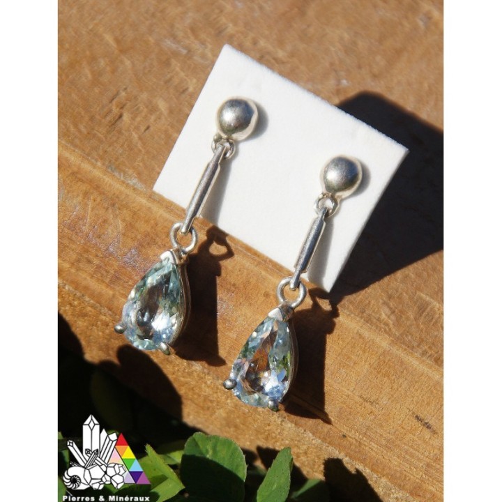 Boucles d'Oreilles en Pierre Naturelle - Aigue Marine - Lithothérapie - Pierres et Minéraux