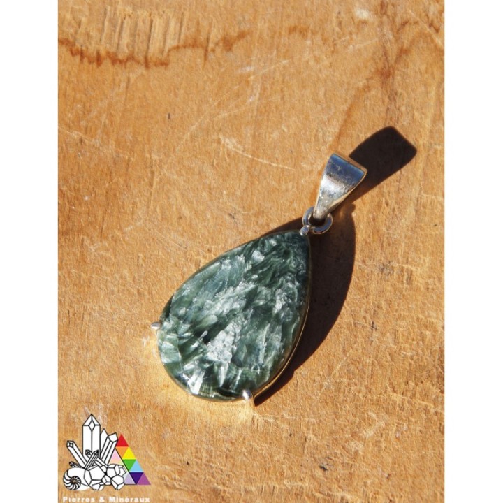 Pendentif en Séraphinite - Sertie d'argent 925 - Lithothérapie - Pierres et Minéraux - France