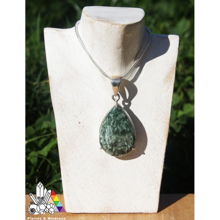 Pendentif en Séraphinite - Sertie d'argent 925 - Lithothérapie - Pierres et Minéraux - France